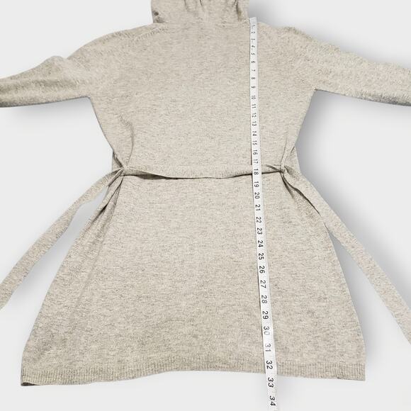 BCBGMAXAZRIA Angora Cashmere Tie Front Longline Hooded Cardigan Oatmeal Sz Med - Picture 13 of 13